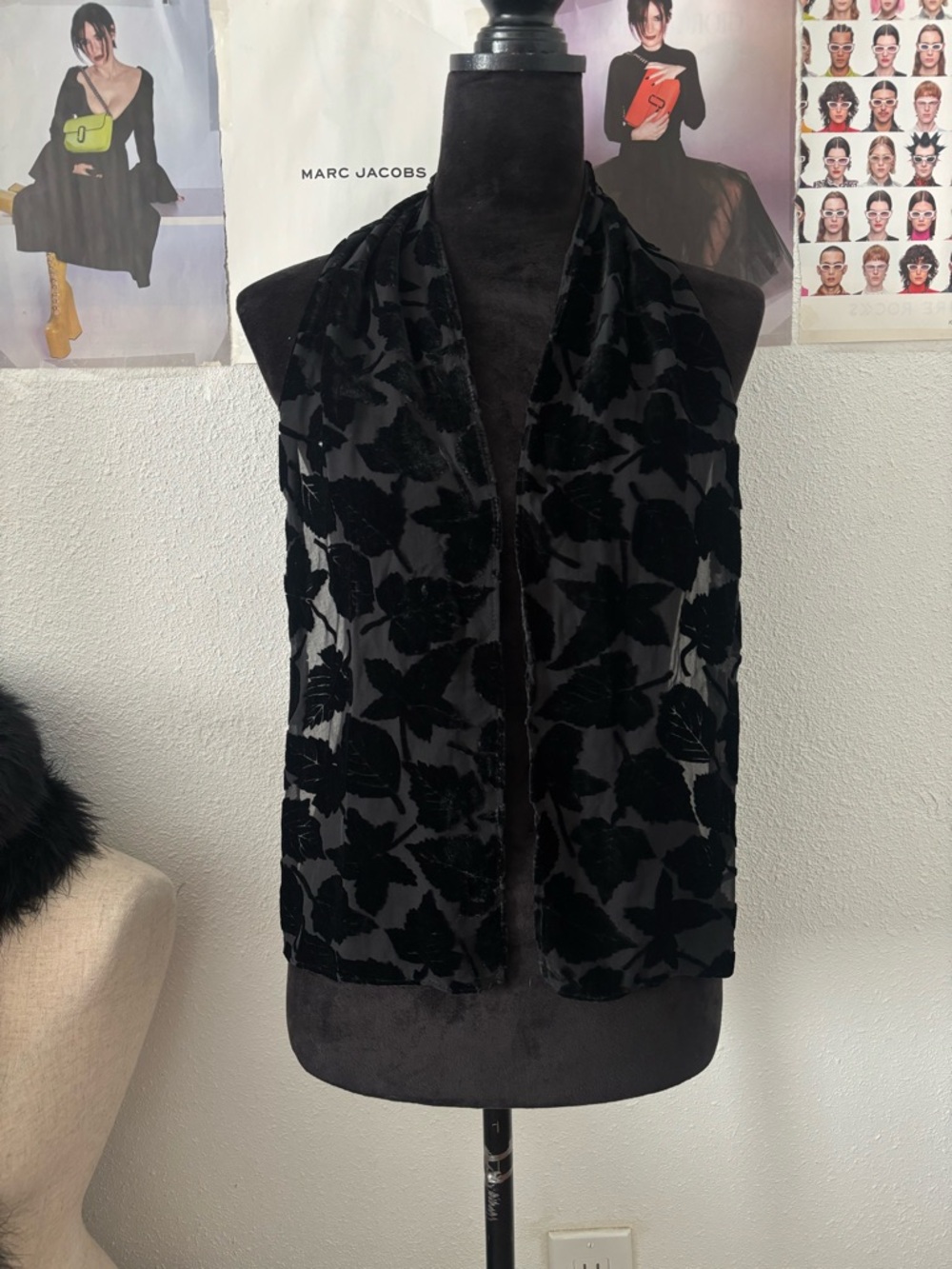 Black Floral Velvet & silk  Scarf - Women Accessories